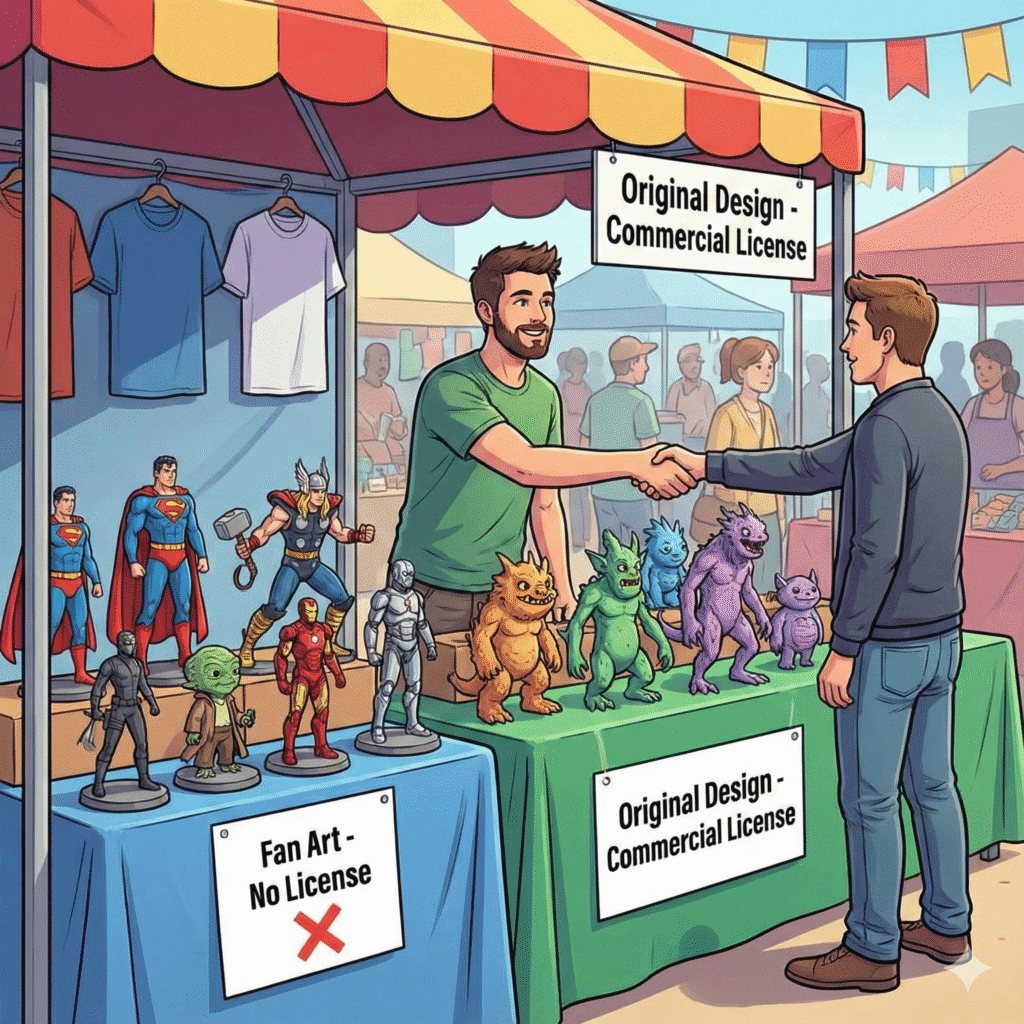 Illustration représentant les aspects légaux de l'impression 3D et du droit d'auteur pour makers